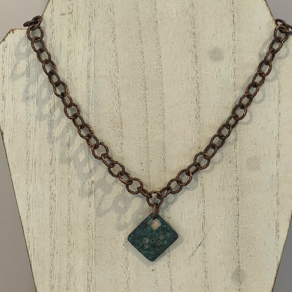 Copper and Turquoise Patina Pendant Necklace - Picture 4 of 5